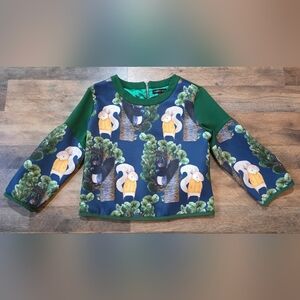 Hao Hao Home Womens Squirrel Quirky Green Forest Long Sleeve Zip Back Blouse L